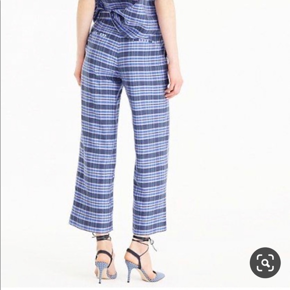 J Crew Slingback Gingham Heels Ankle Tie 7.5 NEW - Picture 1 of 5
